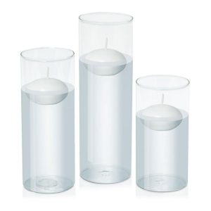 Candles | White 8cm Event Floating in 10cm Glass Set – Lg Candles Candles