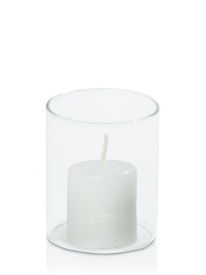 Candles | White Mini Event Pillar in 5.8cm x 7cm Glass, Pack of 24 Candles Candles