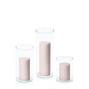 Centrepiece Sets | Antique Pink 5cm Pillar in 8cm Glass Set – Sm Candles Antique Pink