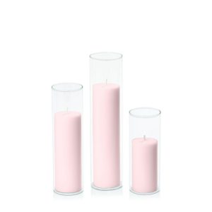 Centrepiece Sets | Blush Pink 5cm Pillar in 5.8cm Glass Set – Lg Candles Blush Pink