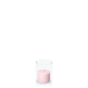 Centrepiece Sets | Blush Pink 5cm x 4cm Pillar in 5.8cm x 7cm Glass Candle & Glass Sets Blush Pink