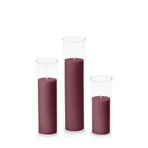 Centrepiece Sets | Burgundy 5cm Pillar in 5.8cm Glass Set – Lg Candles Burgundy