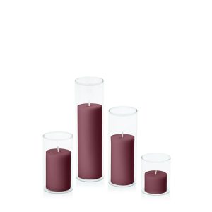 Centrepiece Sets | Burgundy 5cm Pillar in 5.8cm Glass Set – Sm Candles Burgundy