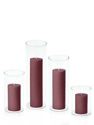 Centrepiece Sets | Burgundy 5cm Pillar in 8cm Glass Set – Sm Candles Burgundy