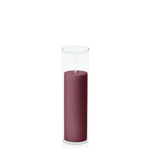 Centrepiece Sets | Burgundy 5cm x 15cm Pillar in 5.8cm x 20cm Glass Candle & Glass Sets Burgundy