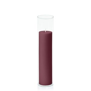 Centrepiece Sets | Burgundy 5cm x 20cm Pillar in 5.8cm x 25cm Glass Candle & Glass Sets Burgundy