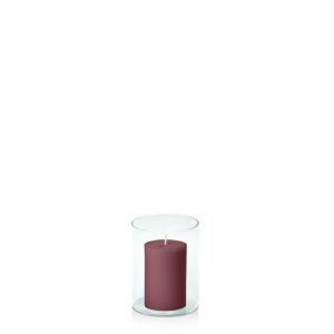 Centrepiece Sets | Burgundy 5cm x 7.5cm Pillar in 8cm x 10cm Glass Candle & Glass Sets Burgundy