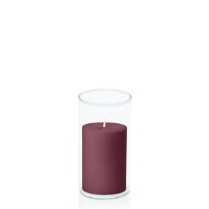 Centrepiece Sets | Burgundy 7cm x 10cm Pillar in 8cm x 15cm Glass Candle & Glass Sets Burgundy