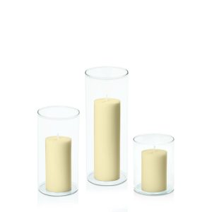 Centrepiece Sets | Buttercream 5cm Pillar in 8cm Glass Set – Sm Candles Buttercream