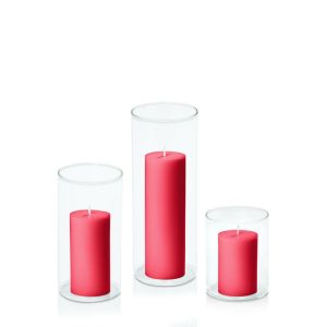 Centrepiece Sets | Carnival Red 5cm Pillar in 8cm Glass Set – Sm Candles Carnival Red