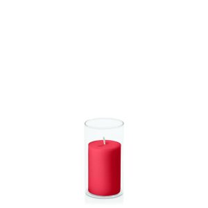 Centrepiece Sets | Carnival Red 5cm x 7.5cm Pillar in 5.8cm x 12cm Glass Candle & Glass Sets Carnival Red