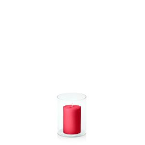 Centrepiece Sets | Carnival Red 5cm x 7.5cm Pillar in 8cm x 10cm Glass Candle & Glass Sets Carnival Red