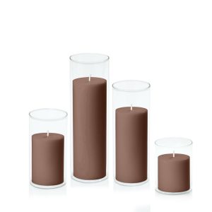 Centrepiece Sets | Chocolate 7cm Pillar in 8cm Glass Set – Sm Candles Centrepiece Sets