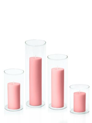 Centrepiece Sets | Coral Pink 5cm Pillar in 8cm Glass Set – Sm Candles Centrepiece Sets