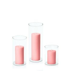 Centrepiece Sets | Coral Pink 5cm Pillar in 8cm Glass Set – Sm Candles Centrepiece Sets