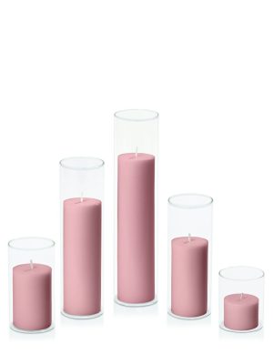 Centrepiece Sets | Dusty Pink 5cm Pillar in 5.8cm Glass Set – Sm Candles Centrepiece Sets