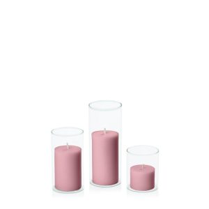 Centrepiece Sets | Dusty Pink 5cm Pillar in 5.8cm Glass Set – Sm Candles Centrepiece Sets