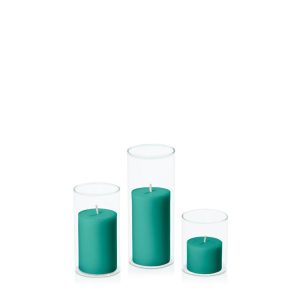 Centrepiece Sets | Emerald Green 5cm Pillar in 5.8cm Glass Set – Sm Candles Centrepiece Sets