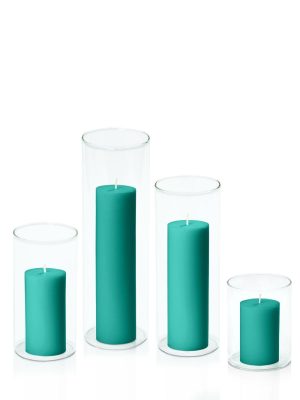 Centrepiece Sets | Emerald Green 5cm Pillar in 8cm Glass Set – Sm Candles Centrepiece Sets