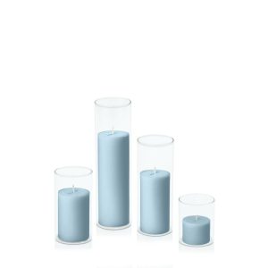 Centrepiece Sets | French Blue 5cm Pillar in 5.8cm Glass Set – Sm Candles Centrepiece Sets