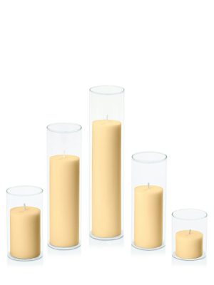 Centrepiece Sets | Gold 5cm Pillar in 5.8cm Glass Set – Sm Candles Centrepiece Sets