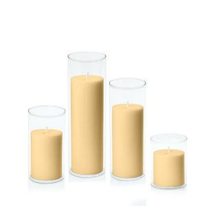 Centrepiece Sets | Gold 7cm Pillar in 8cm Glass Set – Sm Candles Centrepiece Sets