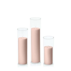 Centrepiece Sets | Heritage Rose 5cm Pillar in 5.8cm Glass Set – Lg Candles Centrepiece Sets