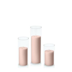 Centrepiece Sets | Heritage Rose 5cm Pillar in 5.8cm Glass Set – Med Candles Centrepiece Sets