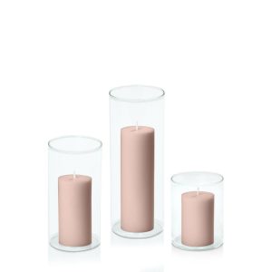 Centrepiece Sets | Heritage Rose 5cm Pillar in 8cm Glass Set – Sm Candles Centrepiece Sets