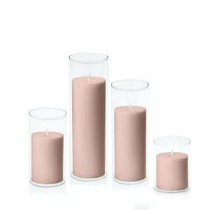 Centrepiece Sets | Heritage Rose 7cm Pillar in 8cm Glass Set – Sm Candles Centrepiece Sets