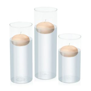 Centrepiece Sets | Latte 7.5cm Floating in 10cm Glass Set – Lg Candles Centrepiece Sets