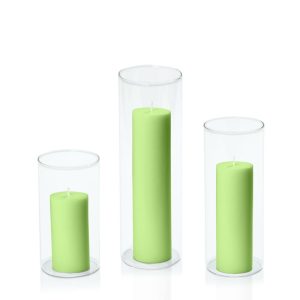 Centrepiece Sets | Lime 5cm Pillar in 8cm Glass Set – Med Candles Centrepiece Sets