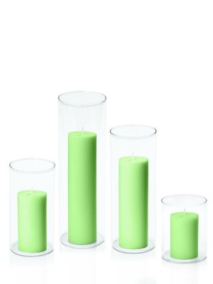 Centrepiece Sets | Lime 5cm Pillar in 8cm Glass Set – Sm Candles Centrepiece Sets