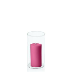 Centrepiece Sets | Magenta 5cm x 10cm Pillar in 8cm x 15cm Glass Candle & Glass Sets Centrepiece Sets