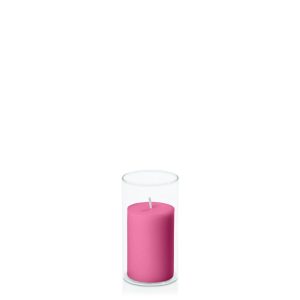 Centrepiece Sets | Magenta 5cm x 7.5cm Pillar in 5.8cm x 12cm Glass Candle & Glass Sets Centrepiece Sets