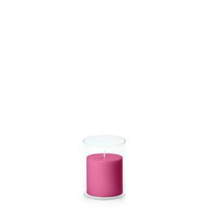 Centrepiece Sets | Magenta 7cm x 7cm Pillar in 8cm x 10cm Glass Candle & Glass Sets Centrepiece Sets