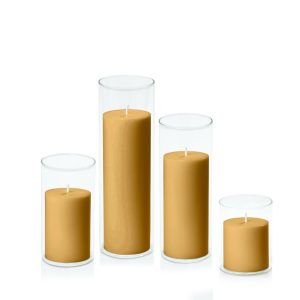 Centrepiece Sets | Mustard 7cm Pillar in 8cm Glass Set – Sm Candles Centrepiece Sets