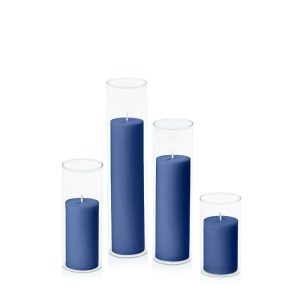 Centrepiece Sets | Navy 5cm Pillar in 5.8cm Glass Set – Med Candles Centrepiece Sets