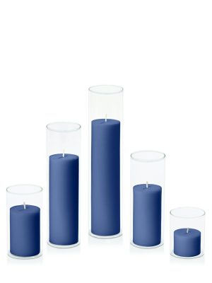 Centrepiece Sets | Navy 5cm Pillar in 5.8cm Glass Set – Sm Candles Centrepiece Sets