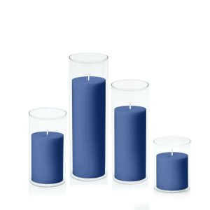 Centrepiece Sets | Navy 7cm Pillar in 8cm Glass Set – Sm Candles Centrepiece Sets