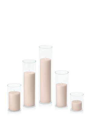 Centrepiece Sets | Nude 5cm Pillar in 5.8cm Glass Set – Sm Candles Centrepiece Sets