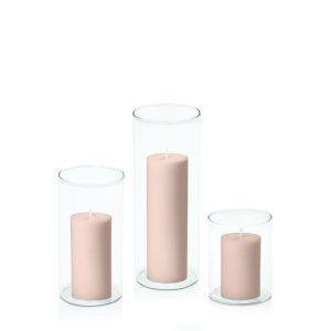 Centrepiece Sets | Nude 5cm Pillar in 8cm Glass Set – Sm Candles Centrepiece Sets