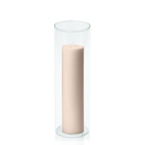 Centrepiece Sets | Nude 5cm x 20cm Pillar in 8cm x 25cm Glass Candle & Glass Sets Centrepiece Sets