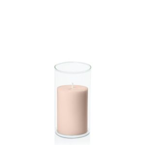 Centrepiece Sets | Nude 7cm x 10cm Pillar in 8cm x 15cm Glass Candle & Glass Sets Centrepiece Sets