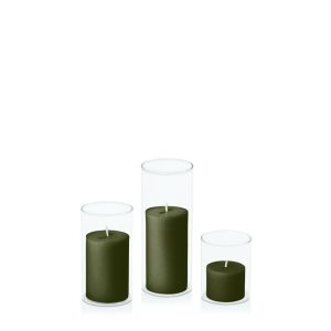 Centrepiece Sets | Olive 5cm Pillar in 5.8cm Glass Set – Sm Candles Centrepiece Sets