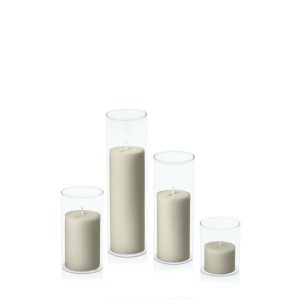 Centrepiece Sets | Pale Eucalypt 5cm Pillar in 5.8cm Glass Set – Sm Candles Centrepiece Sets