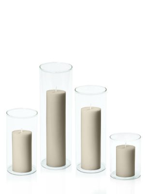 Centrepiece Sets | Pale Eucalypt 5cm Pillar in 8cm Glass Set – Sm Candles Centrepiece Sets