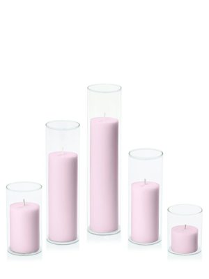 Centrepiece Sets | Pastel Pink 5cm Pillar in 5.8cm Glass Set – Sm Candles Centrepiece Sets