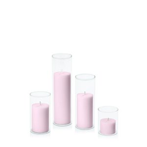 Centrepiece Sets | Pastel Pink 5cm Pillar in 5.8cm Glass Set – Sm Candles Centrepiece Sets