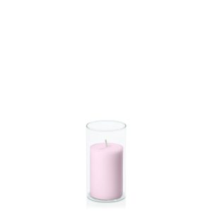 Centrepiece Sets | Pastel Pink 5cm x 7.5cm Pillar in 5.8cm x 12cm Glass Candles Centrepiece Sets